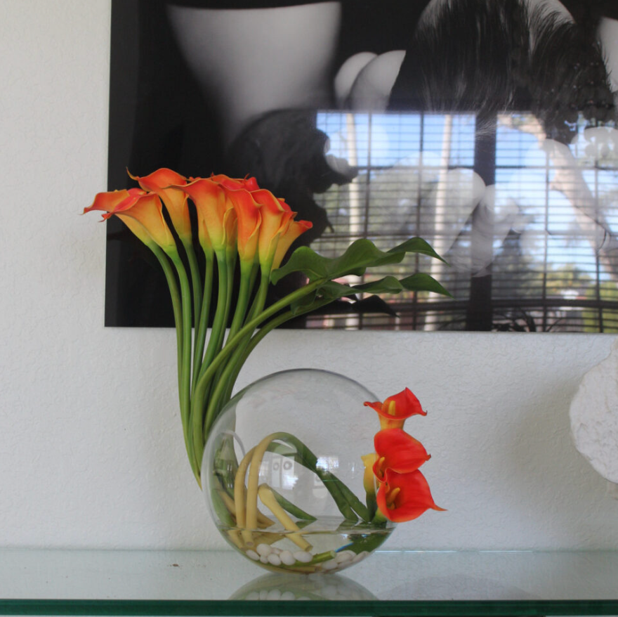 Crosswinds Vase with Mango Calla Lilies