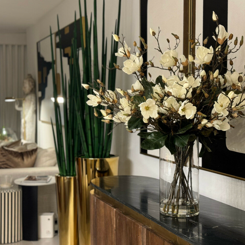 White Magnolias In 40 cm Glass Cylinder