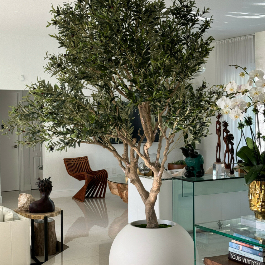Olive Tree in Matte Beige 76 cm Globe Planter