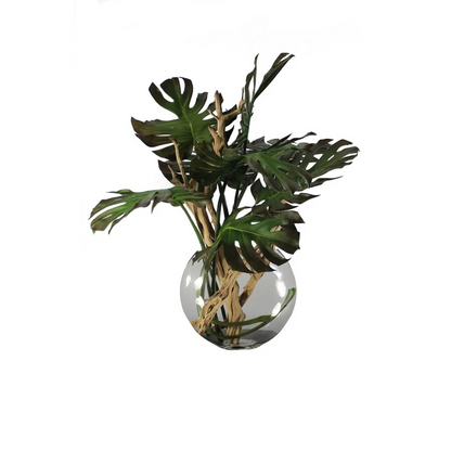 Moon Vase with Monstera Leaf and Driftwood