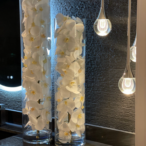 Glass Cylinder with White Phalaenopsis Orchids