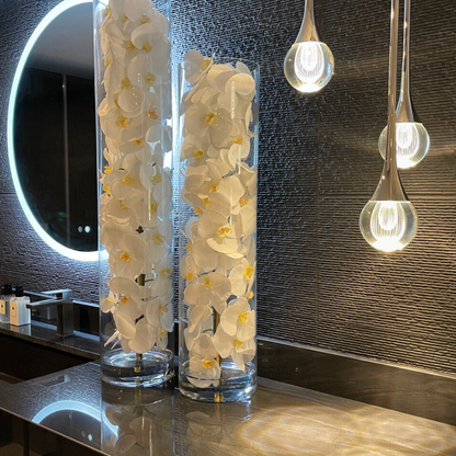 Glass Cylinder with White Phalaenopsis Orchids