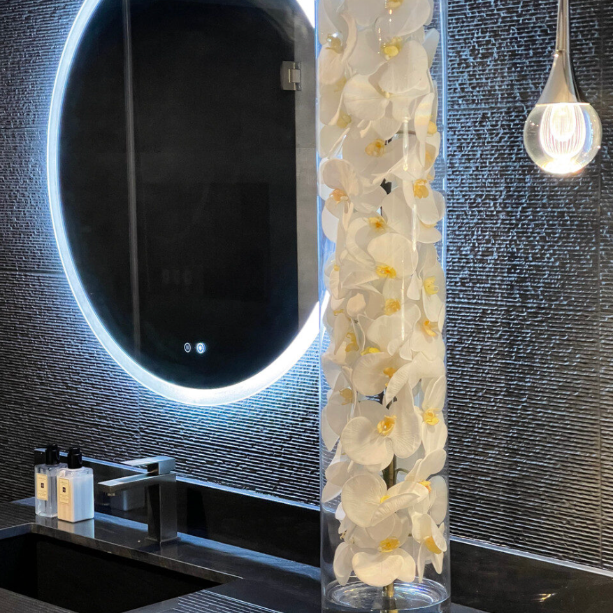 Glass Cylinder with White Phalaenopsis Orchids