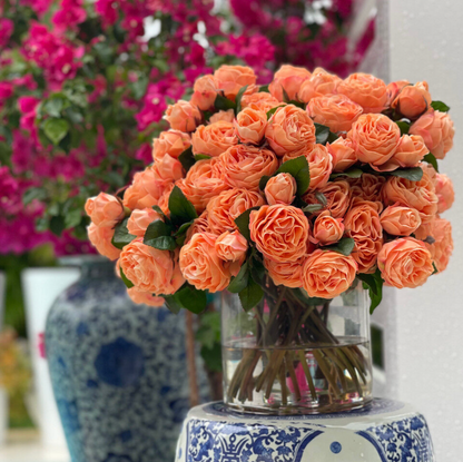 Clear Glass Cylinder Vase with English Roses