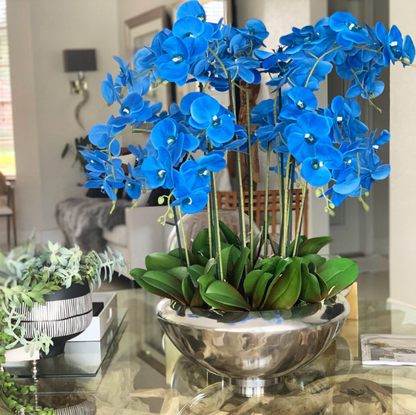 Avenue Bowl with Blue Phalaenopsis Orchids
