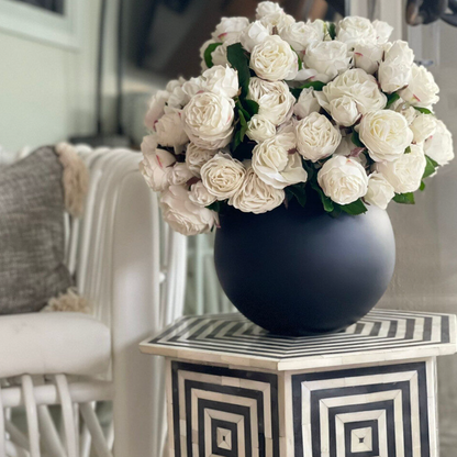 English Roses in Matte Black Fishbowl Vase