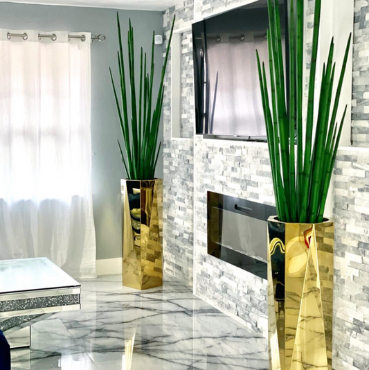 Prism Octagon Planter with Snake Grass