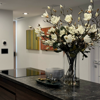 White Magnolias In 40 cm Glass Cylinder