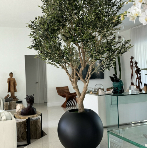 Olive Tree in Matte Black 76 cm Globe Planter