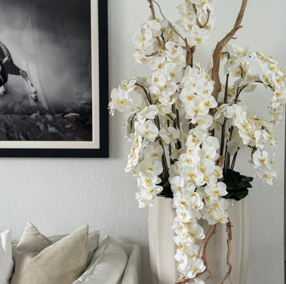 San Jose Planter in Sand Beige with Cascading White Orchids