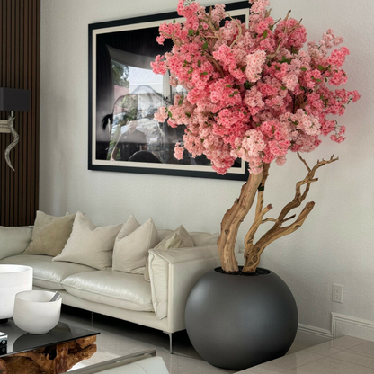 Matte Gun Metal Globe with Custom Made Two Tone Cherry Blossom Tree