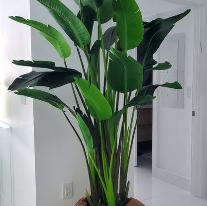 Large Ship-Shape Teak Planter with Large Bird of Paradise Flower