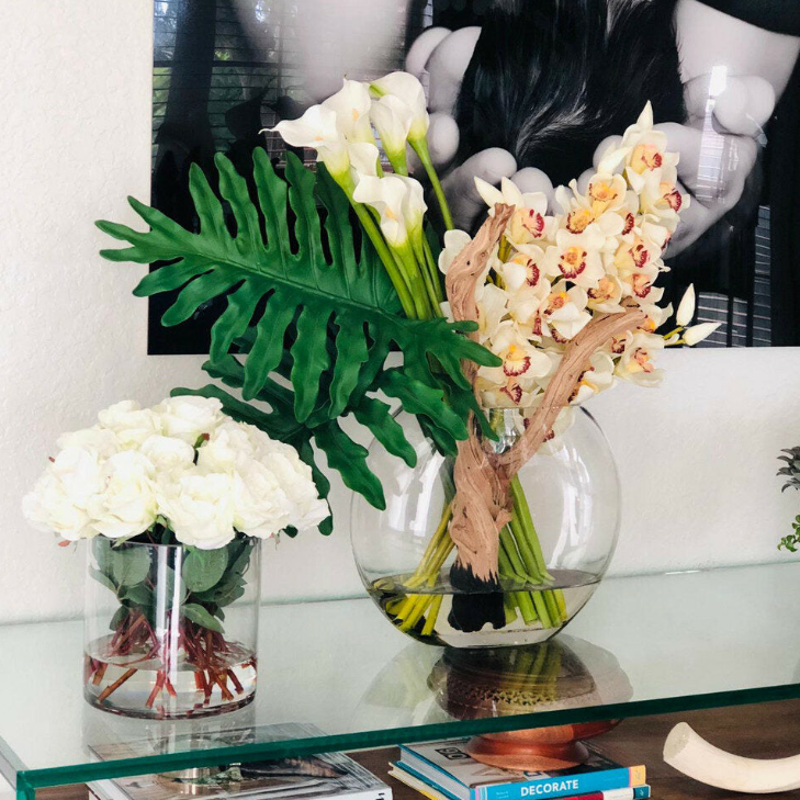 Lunar Vase with Cymbidiums and Calla Lilies.