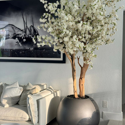 Matte Gun Metal Globe with Custom Made Cherry Blossom Tree