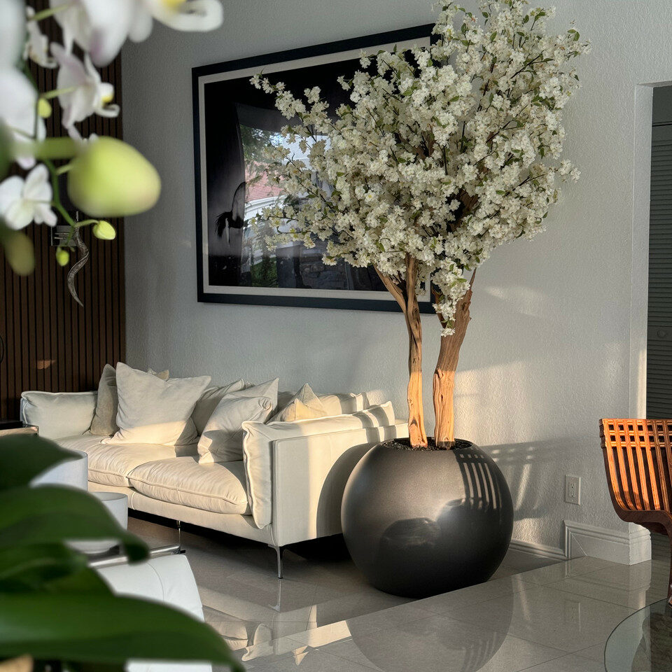 Matte Gun Metal Globe with Custom Made Cherry Blossom Tree