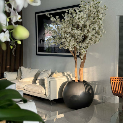 Matte Gun Metal Globe with Custom Made Cherry Blossom Tree