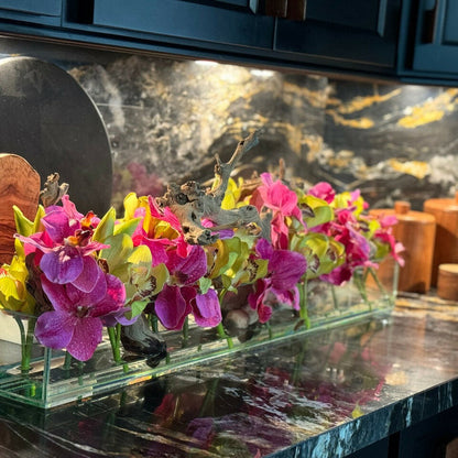 Casa Moderna Glass Planter With Pink Vandas And Green Cymbidiums