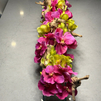 Casa Moderna Glass Planter With Pink Vandas And Green Cymbidiums