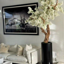 Matte Black St. Tropez Planter with Custom Made White Cherry Blossom Tree