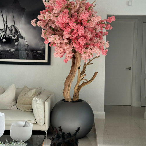 Matte Gun Metal Globe with  Custom Made Two Tone Made Cherry Blossom Tree
