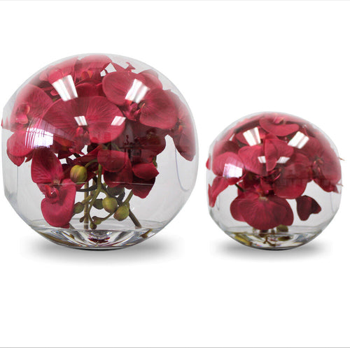 10″ Crosswinds vase with red orchids