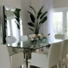 36″ Casa Moderna Glass Plate Planter with white Phalaenopsis orchids